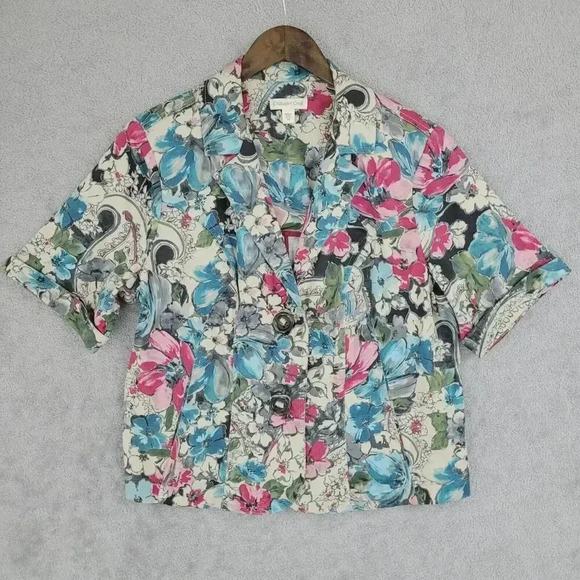 Coldwater Creek Women's 16  Floral Blazer Jacket Button Closure    29PT - Picture 1 of 11